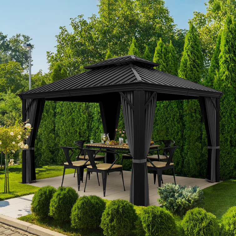 Egeiros Life 12 Ft W X 10 Ft D Double Roof Hardtop Aluminum Patio Gazebo With Netting And